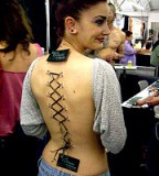 Cool Shoelace Tattoo Design on Back for Women