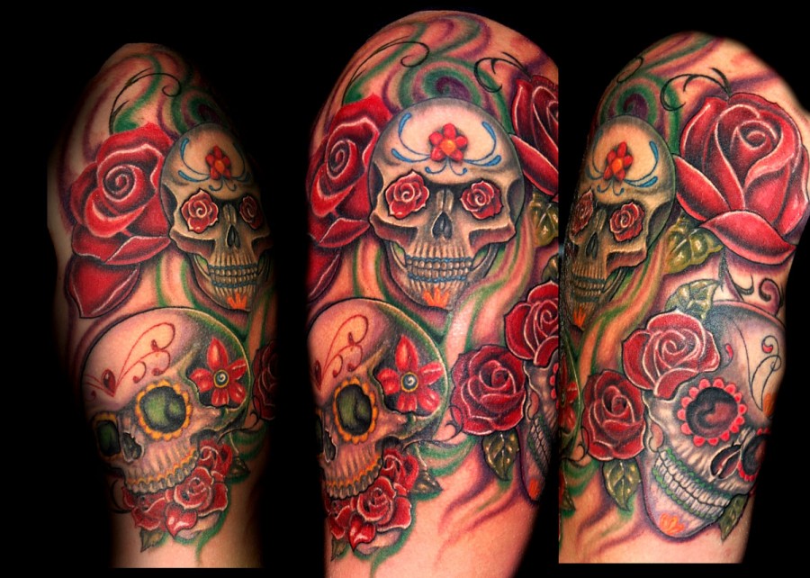Modern Half Skull Arm Tattoo Ideas