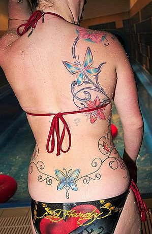 Beautiful Attractive Lower-back and Shoulder to Hip Flower Tattoos For Women