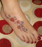 Swirly Red Flowers Feet Tattoo Design for Women