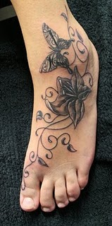 Foot / Feet Tattoo Ideas With Flower & Butterflies Tattoo Designs for Women