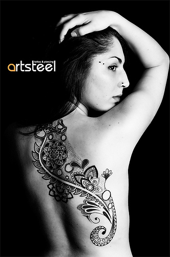 Beautiful Swirly Flower and Patterns Tattoo For Women