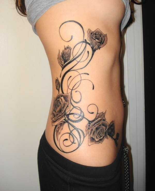 Swirly Rose Flower Tattoo Design Ideas For Women Photos