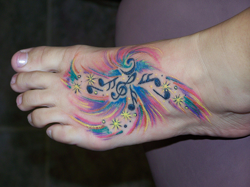 Color Music Tattoo Design On Foot