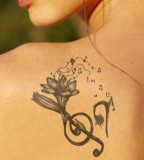 Music Note Tattoos On Woman Shoulder