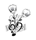 Clef Music Notes And Roses Tattoo Design