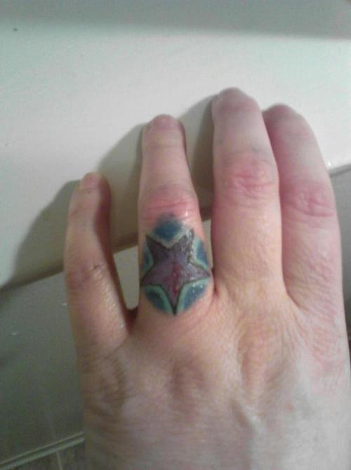 Beautiful Star Shaped Tattoo Design on Ring Finger