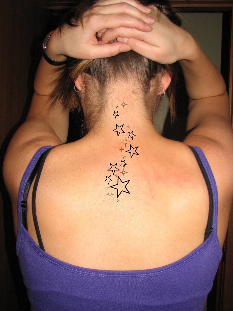 Stars Tattoo Design on the Back Neck for Girls