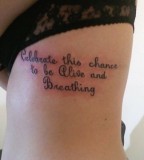 Simple Powerful Tattoo Quotes on Girl's Ribs (NSFW)