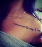 Simple Beautiful Tattoo Quote on Girl's Upper Left Chest