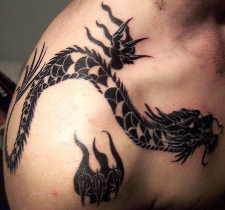 Black Japanese Dragon Tattoo For Men Designs