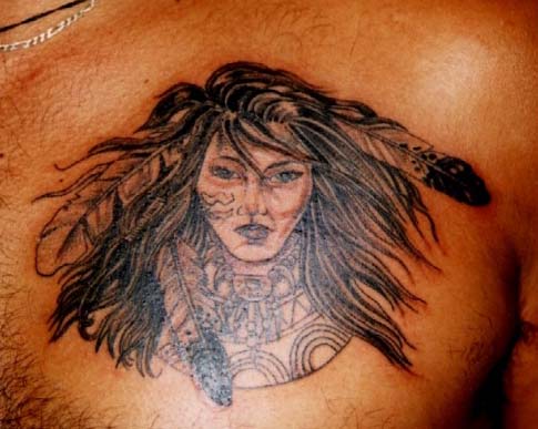Amazing Native American Indian Women Tattoo on Men Chest