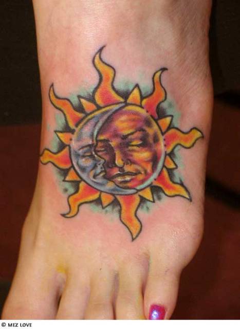 Sun and Moon Tattoo Design on Foot