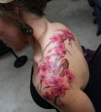 Lovely Cherry Blossom Tattoo Designs on Shoulder for Women