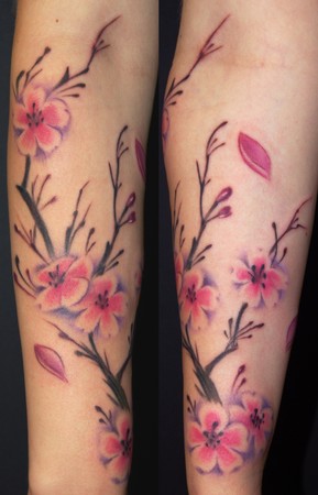 Cherry Blossom Tattoo Design on Arm for Women