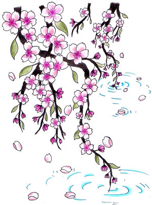 Japanese Cherry Blossoms Tattoo Sketch