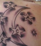 Moon and Shooting Stars Shaped Tattoo Design Picture
