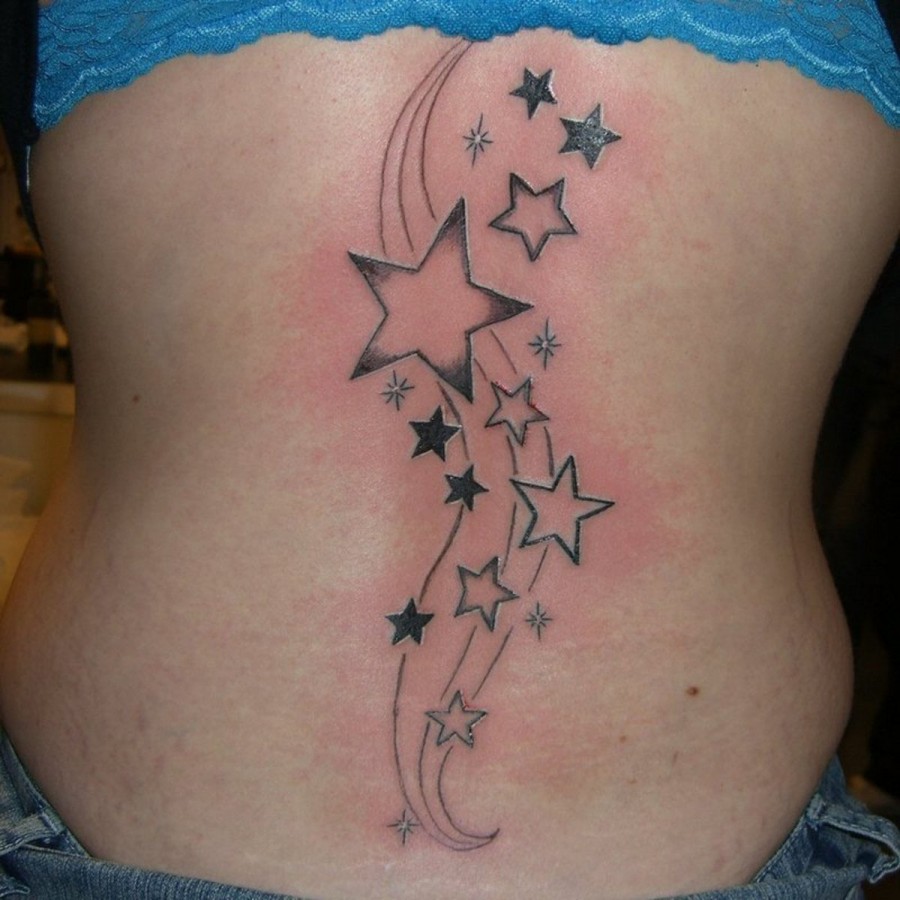 Girls Shooting Stars Shaped Tattoo Design on Back