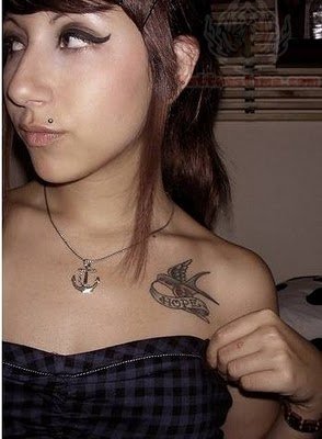 Girls Swallow Tattoo On Chest