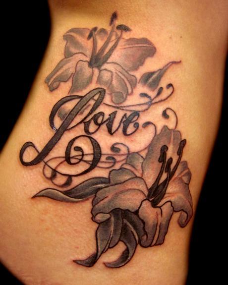 Black And Gray Love Lilies Rib Tattoo Tattoos