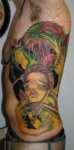 Monster Tattoo For Ribs Tattoos On Mans Body