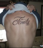 Simple Scripture Symbolizing Family Tattoo Design on Back
