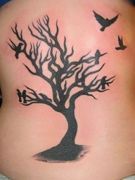 Tattoo Design of Dying Tree and Birds Rib Tattoos for Men