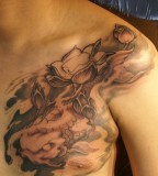 Beautiful Mythical Koi and Lotus Chest Tattoo Design For Men