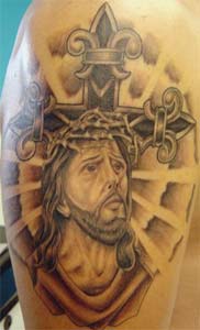 Bible, Cross, and Jesus Tattoo