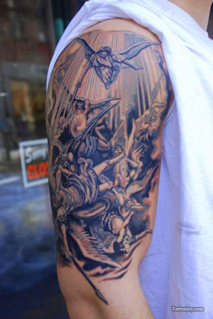 Arm Sleeve Bible Scene Tattoo