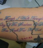 Blue and Purple Bible Scripts Tattoo on Arm
