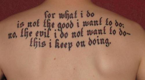 Inspirational Bible Quote Tattoo on Men Back