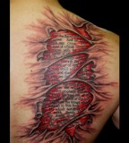 Amazing Bible Verse Under Skin Tattoo on Back Shoulder