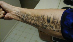 Holy Christian Bible Drawing Tattoo on Lower Arm
