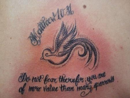 Matthew Bible Quote with Bird Ornament Tattoo Design