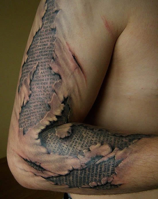 “There Is A Bible Under Your Skin” Theme Men Arm Tattoo