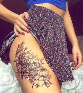 thigh flower tattoo