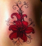 Sparkling Red Tiger Lily Flower With Tribal Swirls Design