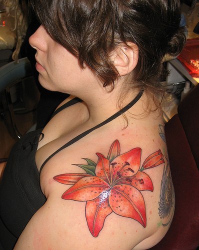 Tiger Lily Tattoo on Left Shoulder