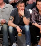 Tom Hardy with his Grand Tattoos at Los Angeles Lakers Game 