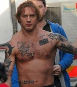 English Actor Tom Hardys Tattoos in the Body and Arm