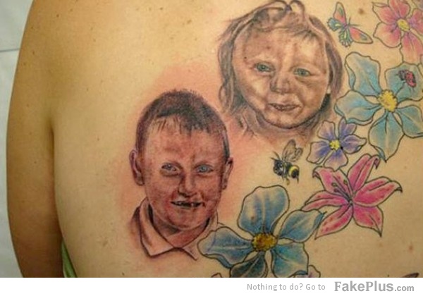 Bold Creepy Kids Tattoo on Women Back