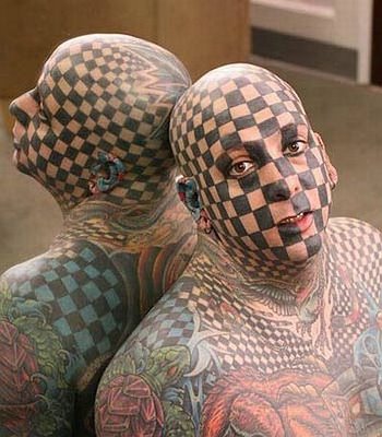 Bold Crazy Full Face, Head, and Body Tattoo