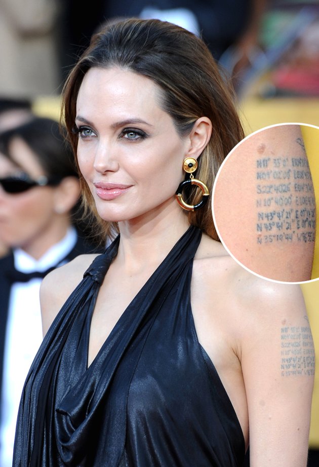 Angelina Jolie’s Map Coordinates Left Arm Tattoo