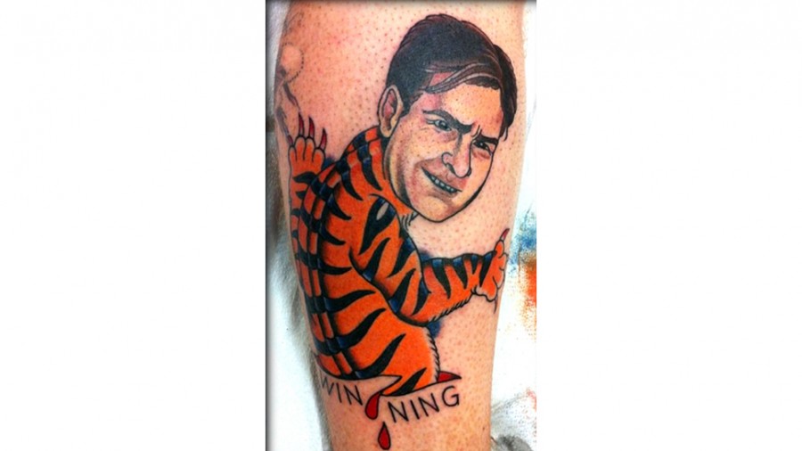 Bold Yet Funny Charlie Sheen Tiger and Winning Quote Inspired Tattoo