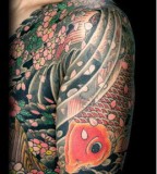 Traditional Japanese Koi Fish Tattoo with Cherry Blossom 