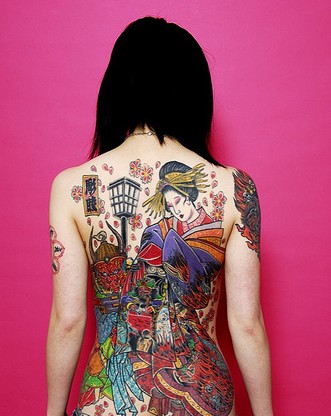 Full Body Colorful Geisha Tattoo Ideas