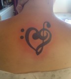 Bass And Treble Clef Heart Tattoo - Upper Back Tattoo