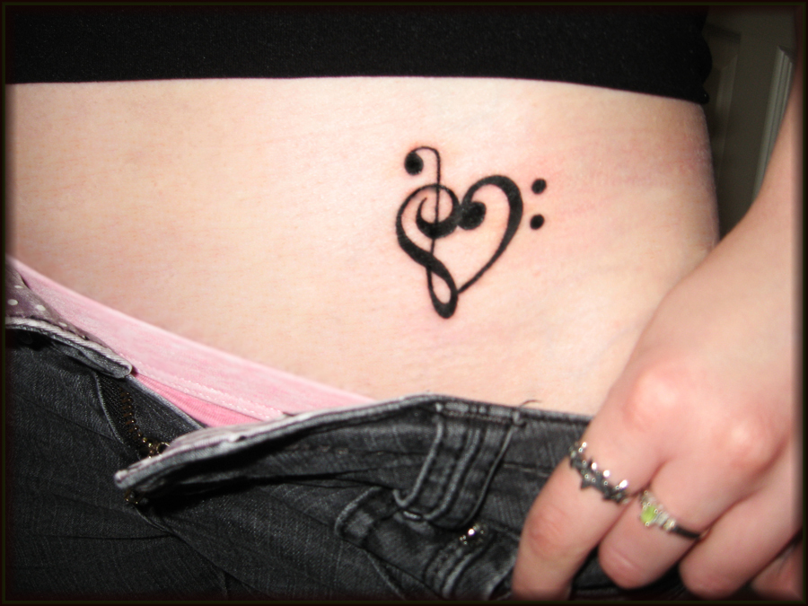 Music Heart Tattoo On Lower Abdomen (NFSW)