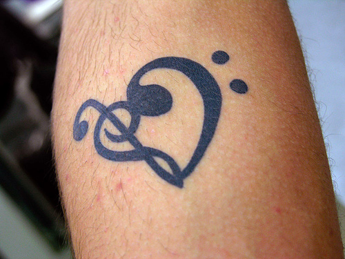 Heart Treble Bass Clef Tattoo Design